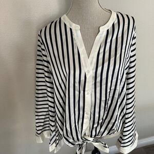 Halogen Black and White Striped Button Down Shirt